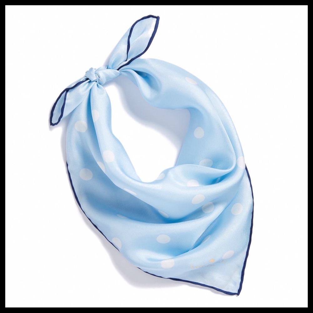 KATE SPADE BLUE SILK POLKA DOT BANDANA SCARF A3C - Picture 7 of 8